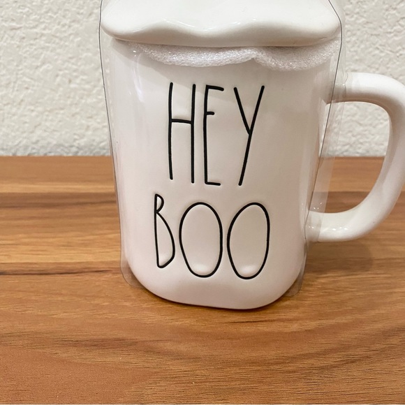 RAE DUNN Artisan Collection Hey Boo Ghost Topper Ceramic Halloween Mug New - Picture 2 of 11